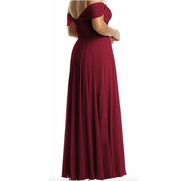 Dessy Collection Vivian Diamond 2970 Claret Off the Shoulder Draped Dress $284 - Picture 4 of 15